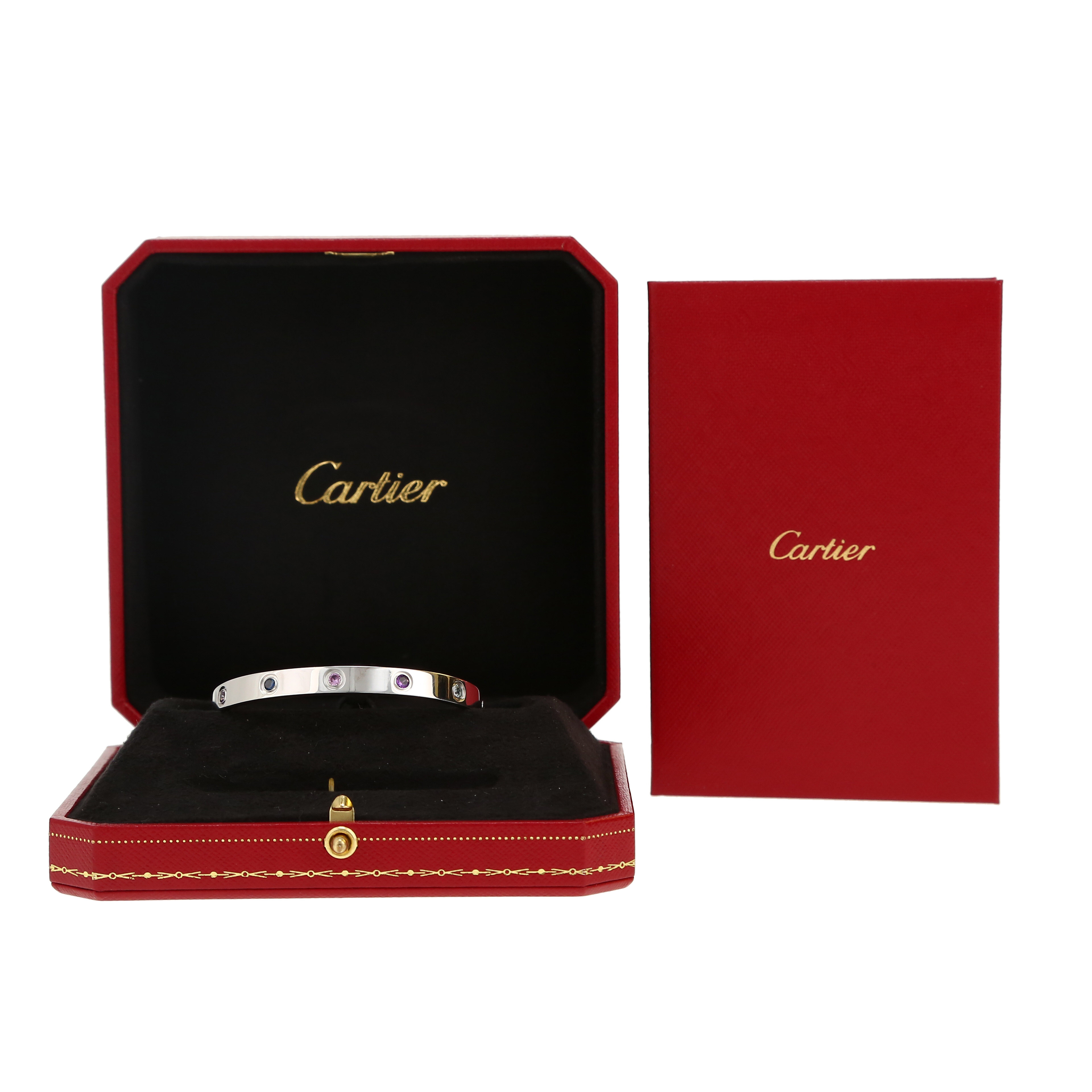 Bracciale Cartier Love Passion in oro bianco e pietre colorate - Detail D2