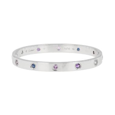 Bracelet Cartier Love Passion en or blanc et pierres de couleurs, taille 17