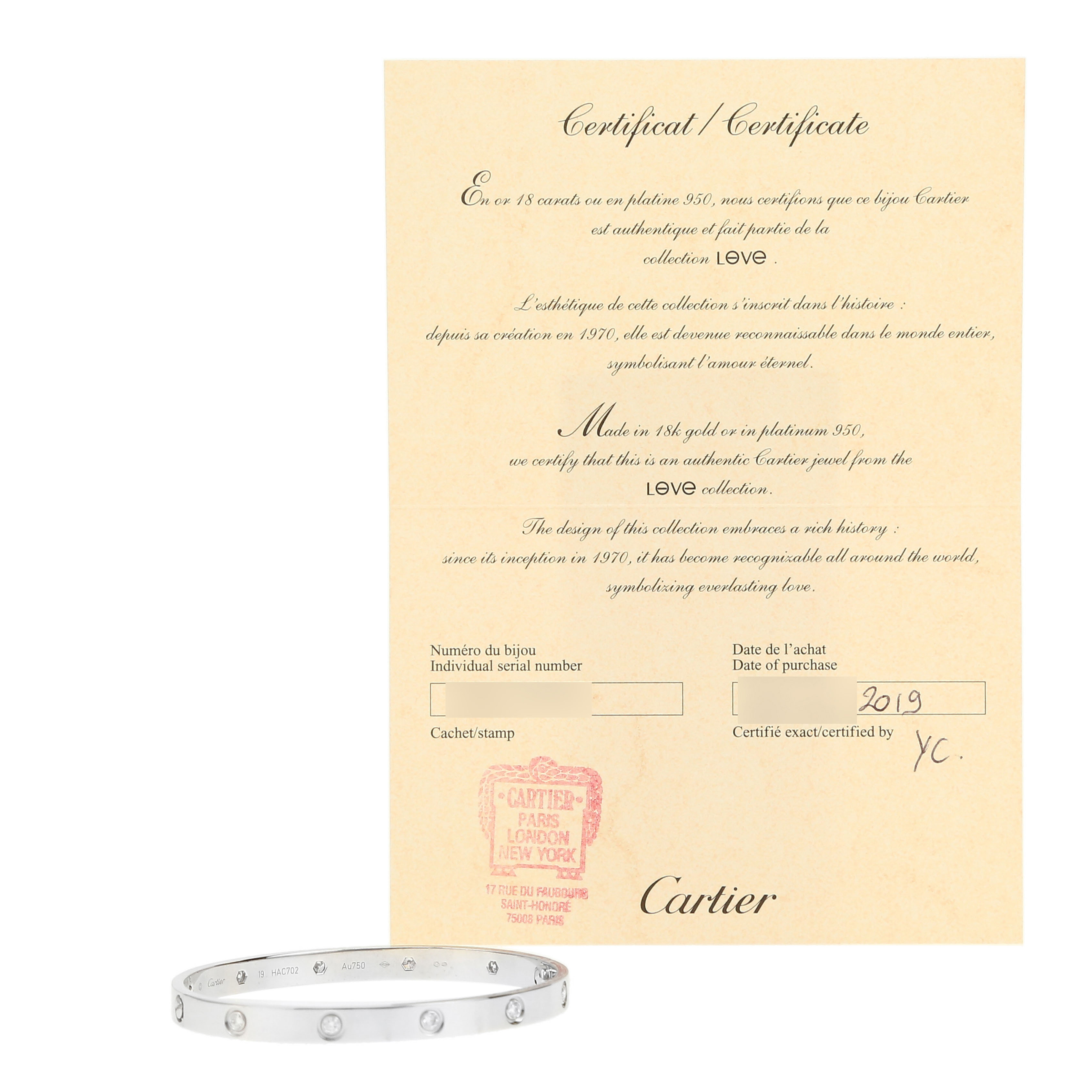 Brazalete Cartier Love 10 diamants de oro blanco y diamantes - Detail D2