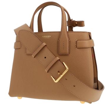 Bolso de mano Burberry   en cuero marrón y lona estampada con diseños