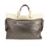 Chanel   shopping bag  in grey leather  and white canvas - 360 thumbnail