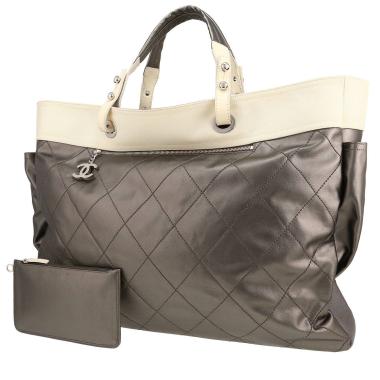 Chanel  Paris-Biarritz shopping bag  in grey canvas  and white canvas