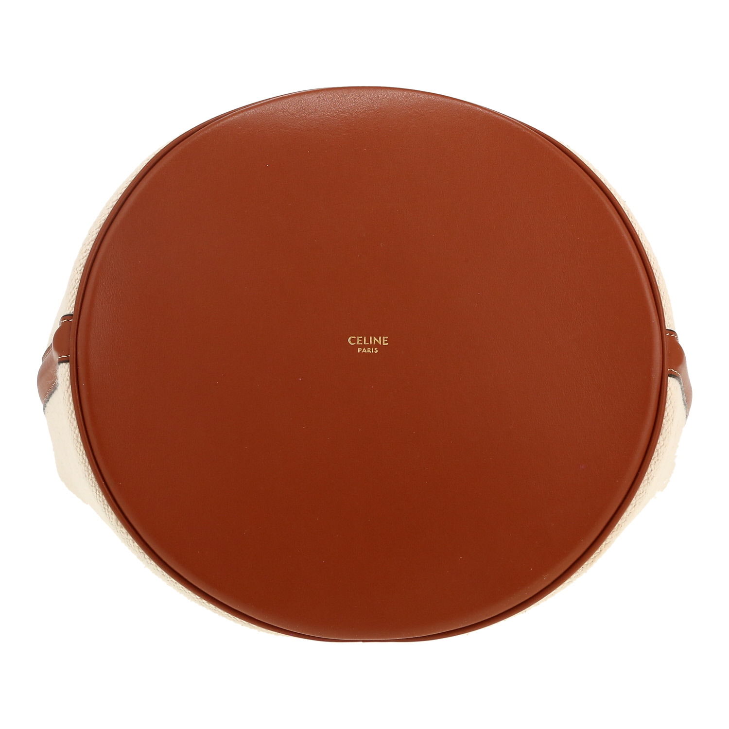 Celine  Seau 16 handbag  in beige canvas  and brown leather - Detail D1