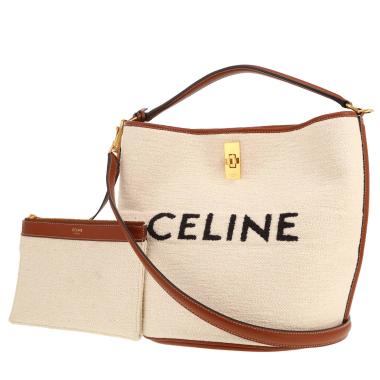 Borsa Celine  Seau 16 in tela beige e pelle marrone