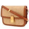 Borsa a tracolla Celine  Classic Box in rafia beige e pelle marrone - 00pp thumbnail