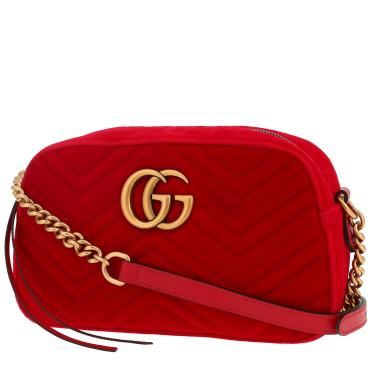 Borsa a tracolla Gucci  GG Marmont Camera in velluto trapuntato rosso