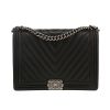 Chanel  Boy large model  handbag  in black chevron quilted leather - 360 thumbnail