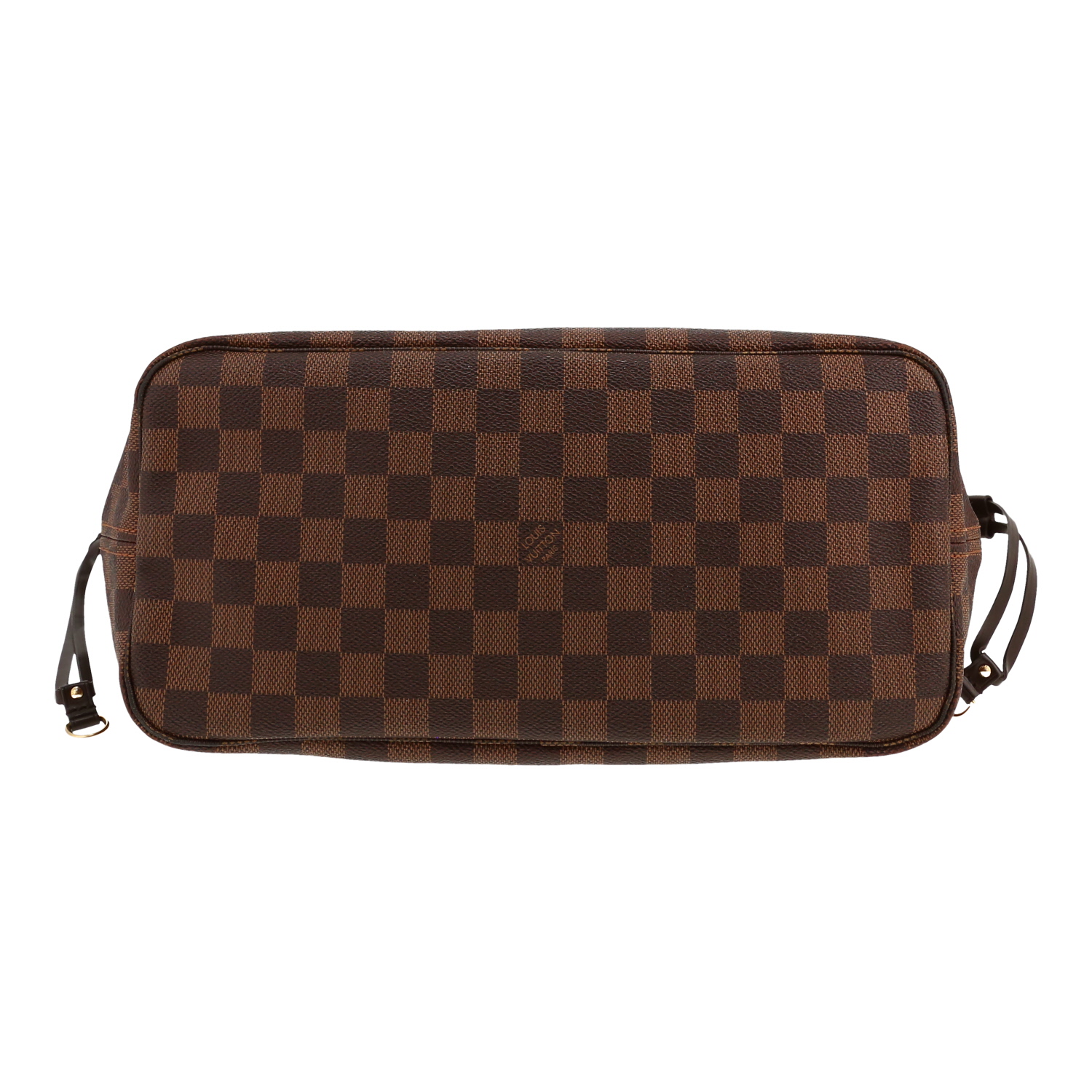 Louis Vuitton  Neverfull shopping bag  in ebene damier canvas  and brown leather - Detail D1