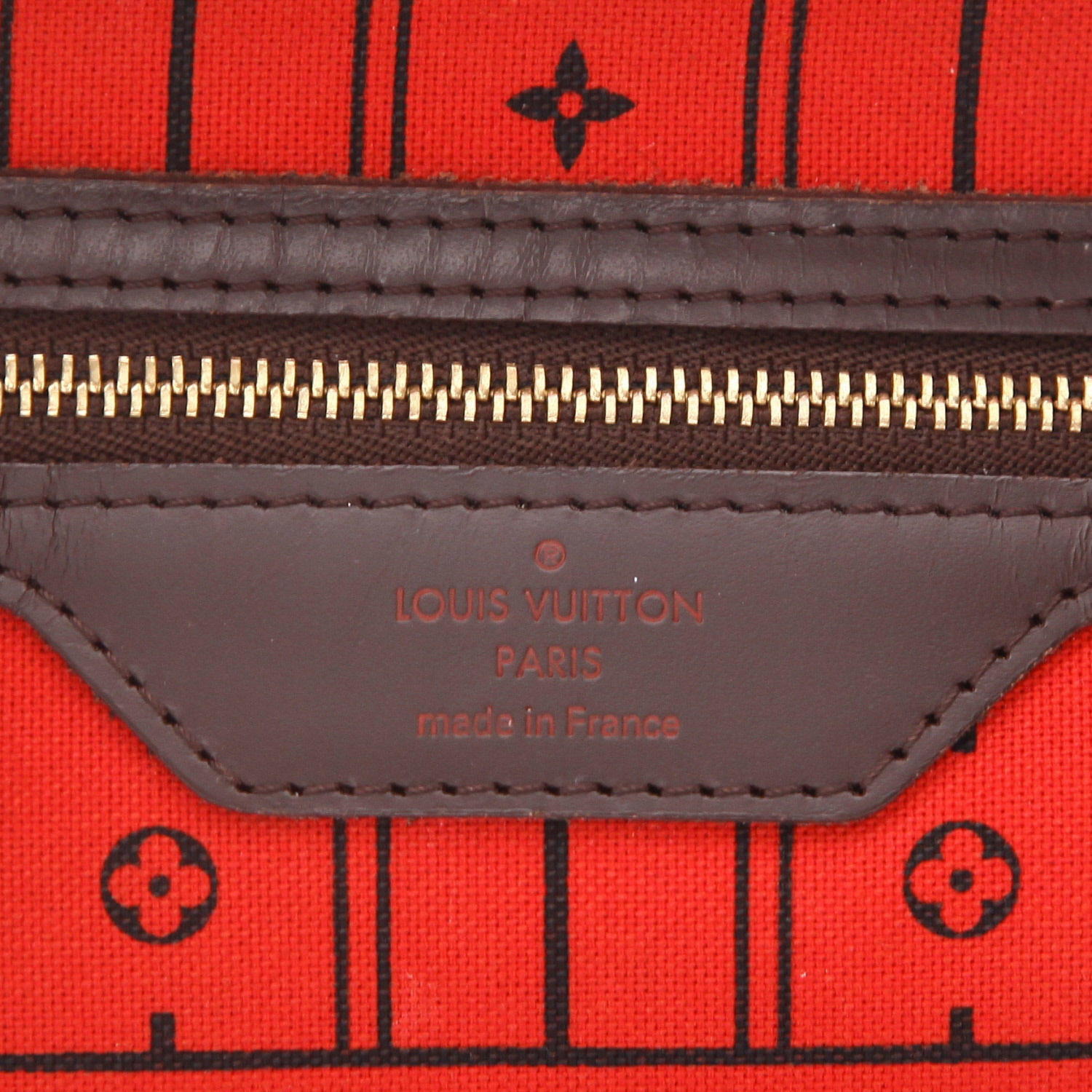 Louis Vuitton  Neverfull shopping bag  in ebene damier canvas  and brown leather - Detail D2