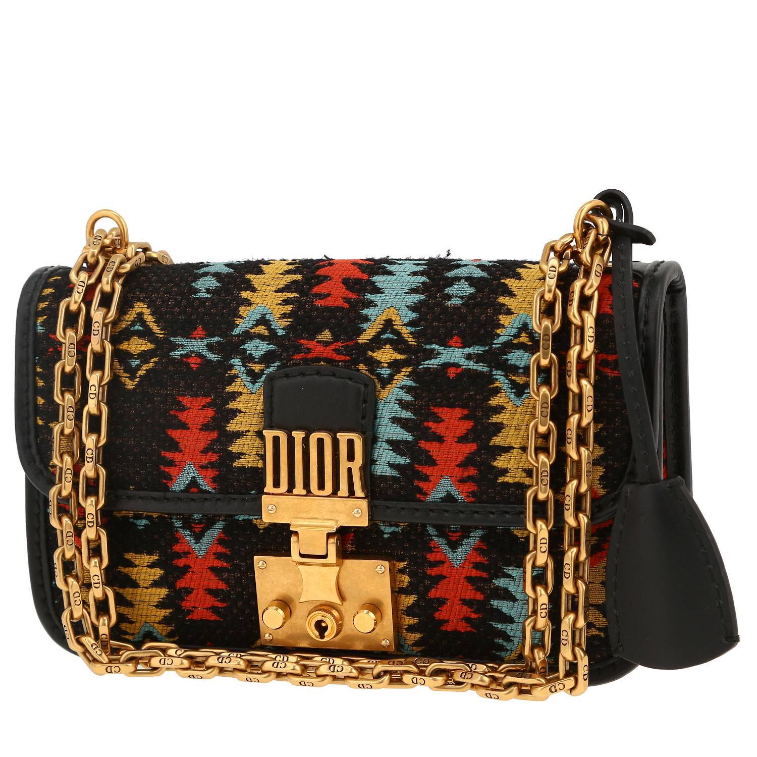 Dior Dioraddict shoulder bag in black, yellow and red canvas