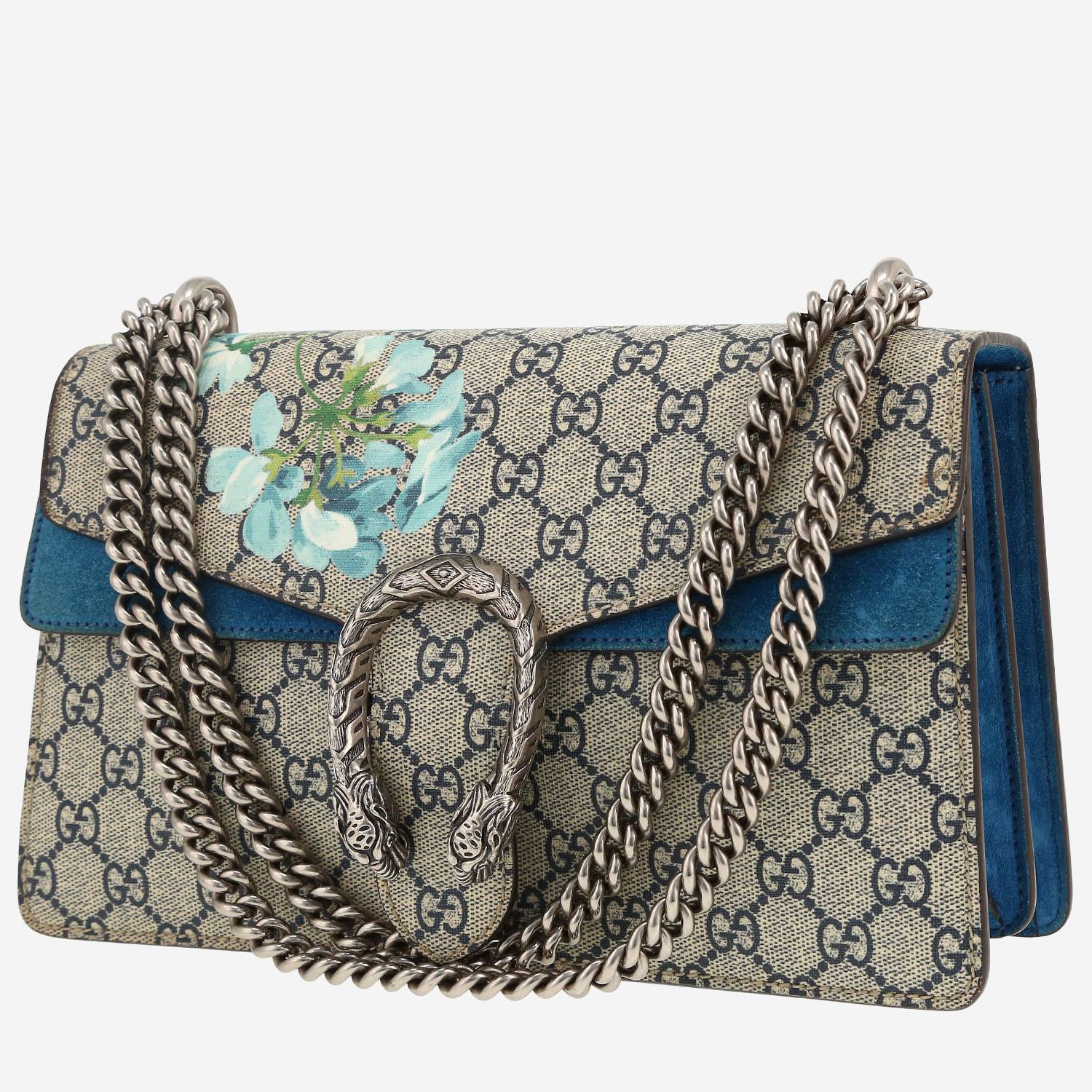 Sac à main Gucci  Dionysus en toile sûpreme GG grise et Veau velours bleu
