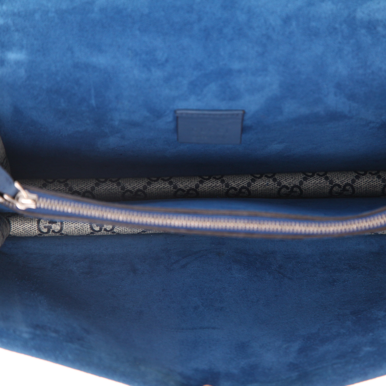Gucci  Dionysus handbag  in grey "sûpreme GG" canvas  and blue Veau velours - Detail D3