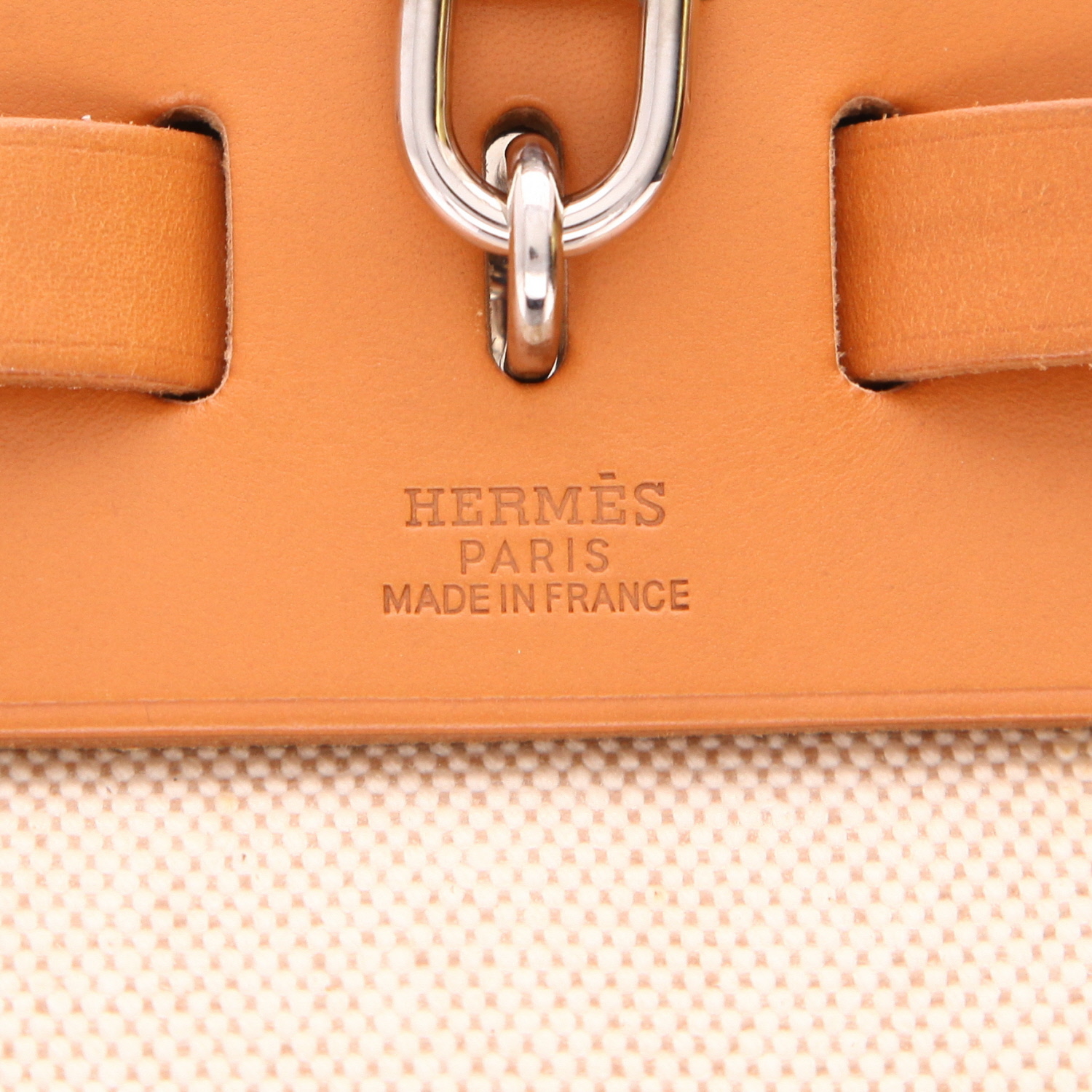Sac porté épaule ou main Hermès  Herbag en toile beige et vache Hunter - Detail D2