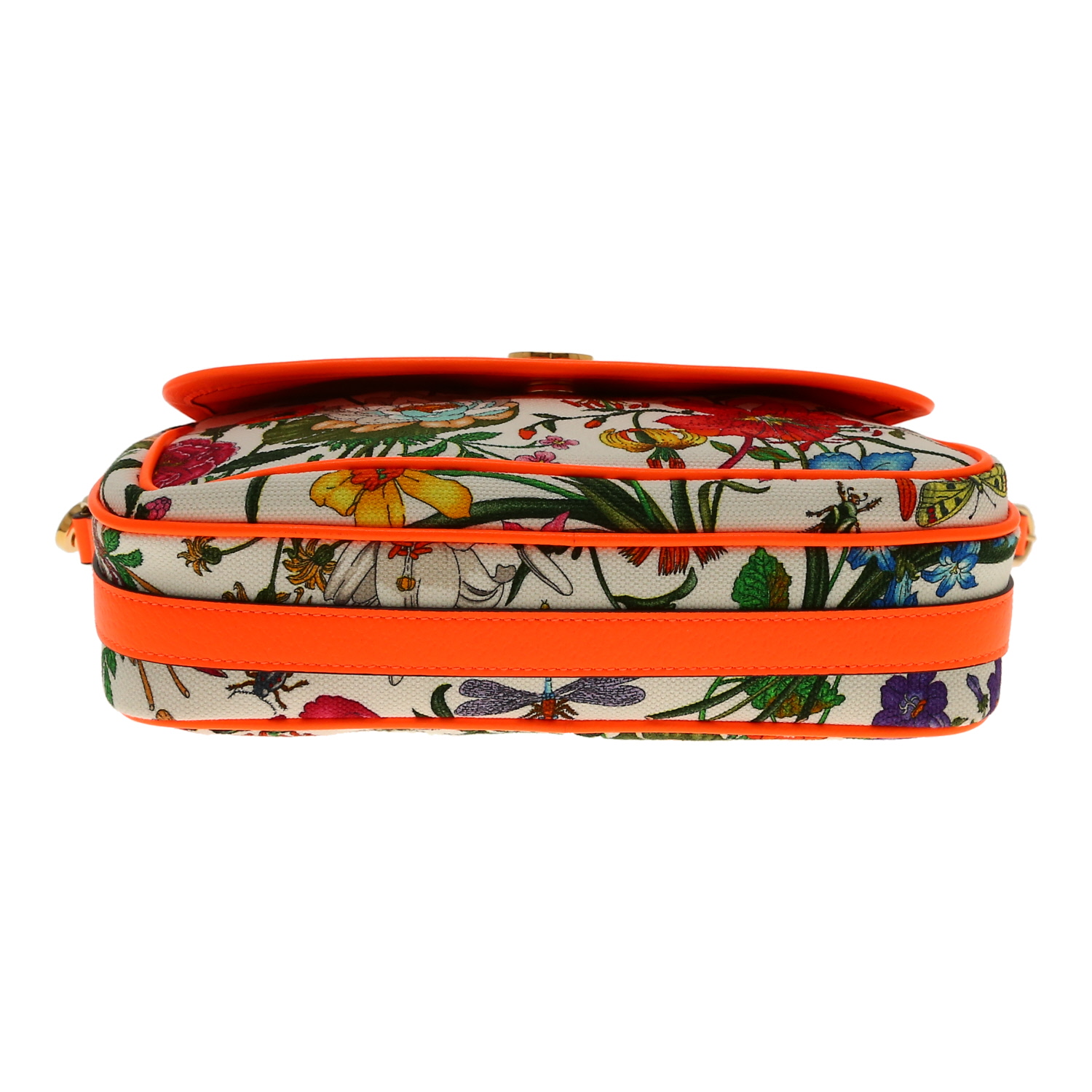 Sac cabas Gucci  Flora en toile beige et cuir orange - Detail D1