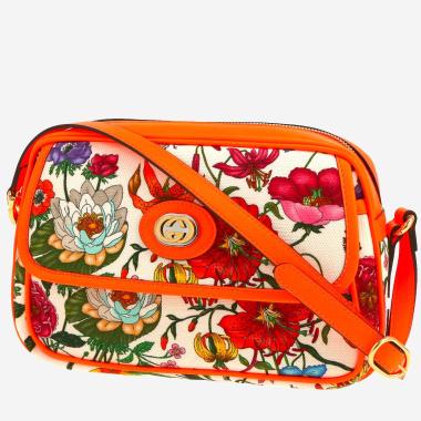 Gucci  Flora shopping bag  in beige canvas  and orange leather