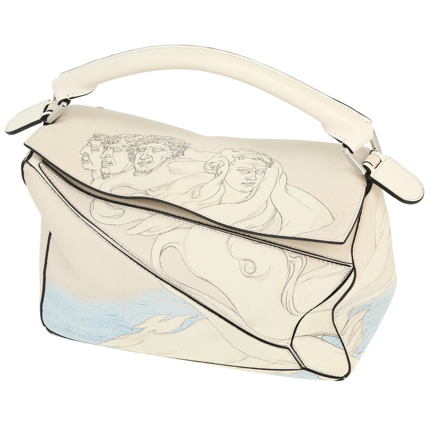 Bolso bandolera Loewe  Puzzle  en cuero granulado blanco y azul - Detail D4