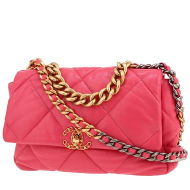 Borsa a tracolla Chanel  19 modello grande  in pelle trapuntata rosa