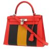 Hermès  Kelly 28 cm handbag  in Capucine, yellow and Bleu Obscur epsom leather - 00pp thumbnail