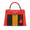 Hermès  Kelly 28 cm handbag  in Capucine, yellow and Bleu Obscur epsom leather - 360 thumbnail