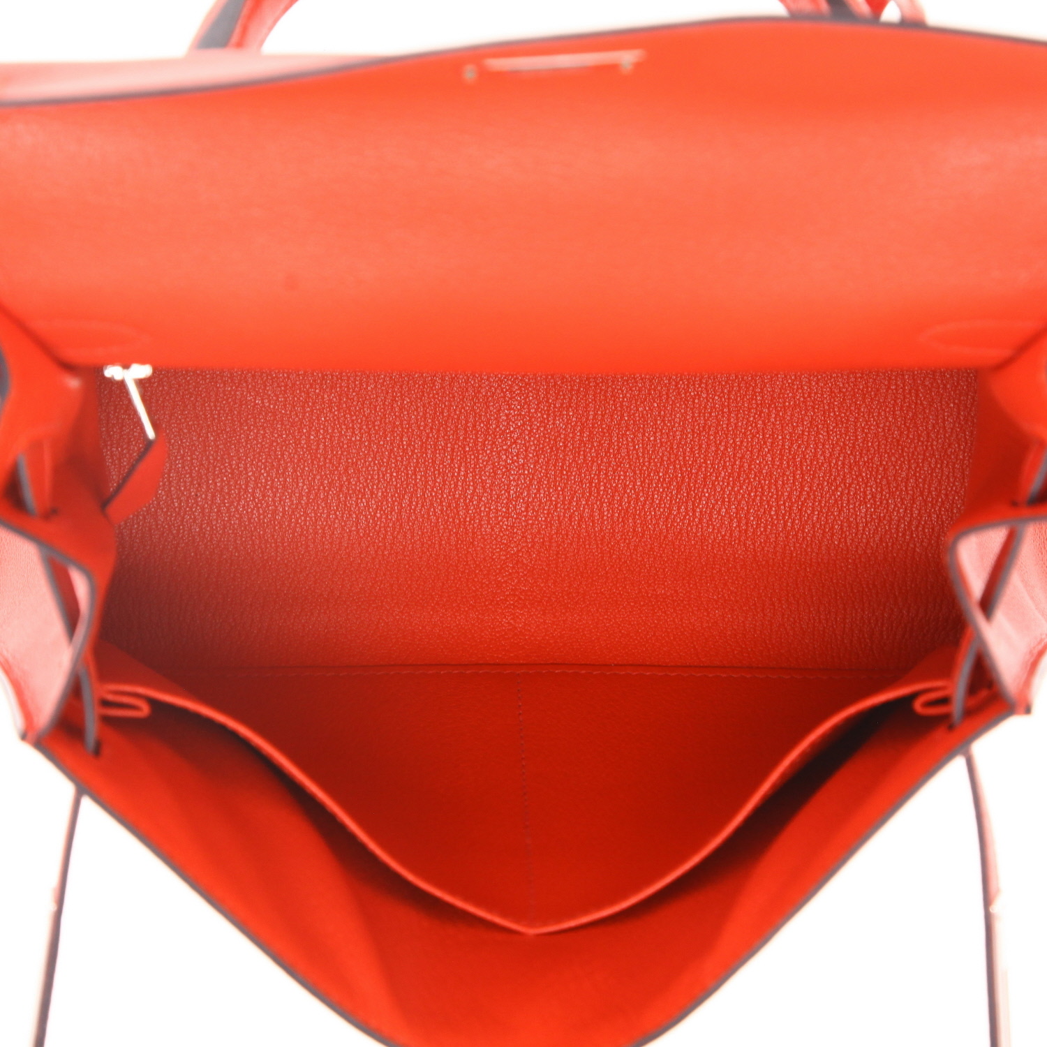 Hermès  Kelly 28 cm handbag  in Capucine, yellow and Bleu Obscur epsom leather - Detail D3