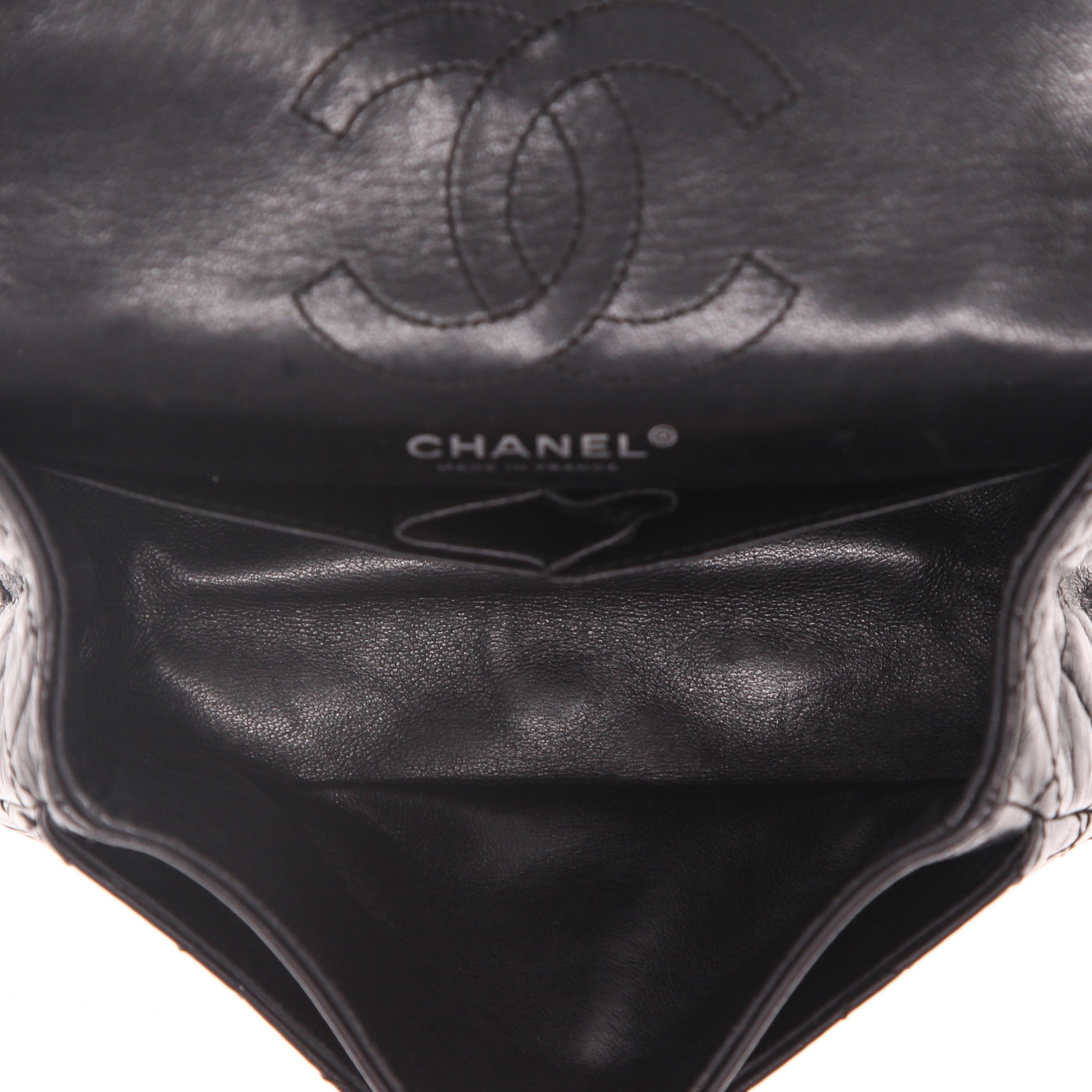 Chanel 2.55 mini  handbag  in black quilted leather - Detail D3