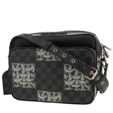 Borsa a tracolla Louis Vuitton  Editions Limitées in tela cerata con motivo a scacchi grigio Graphite e pelle nera