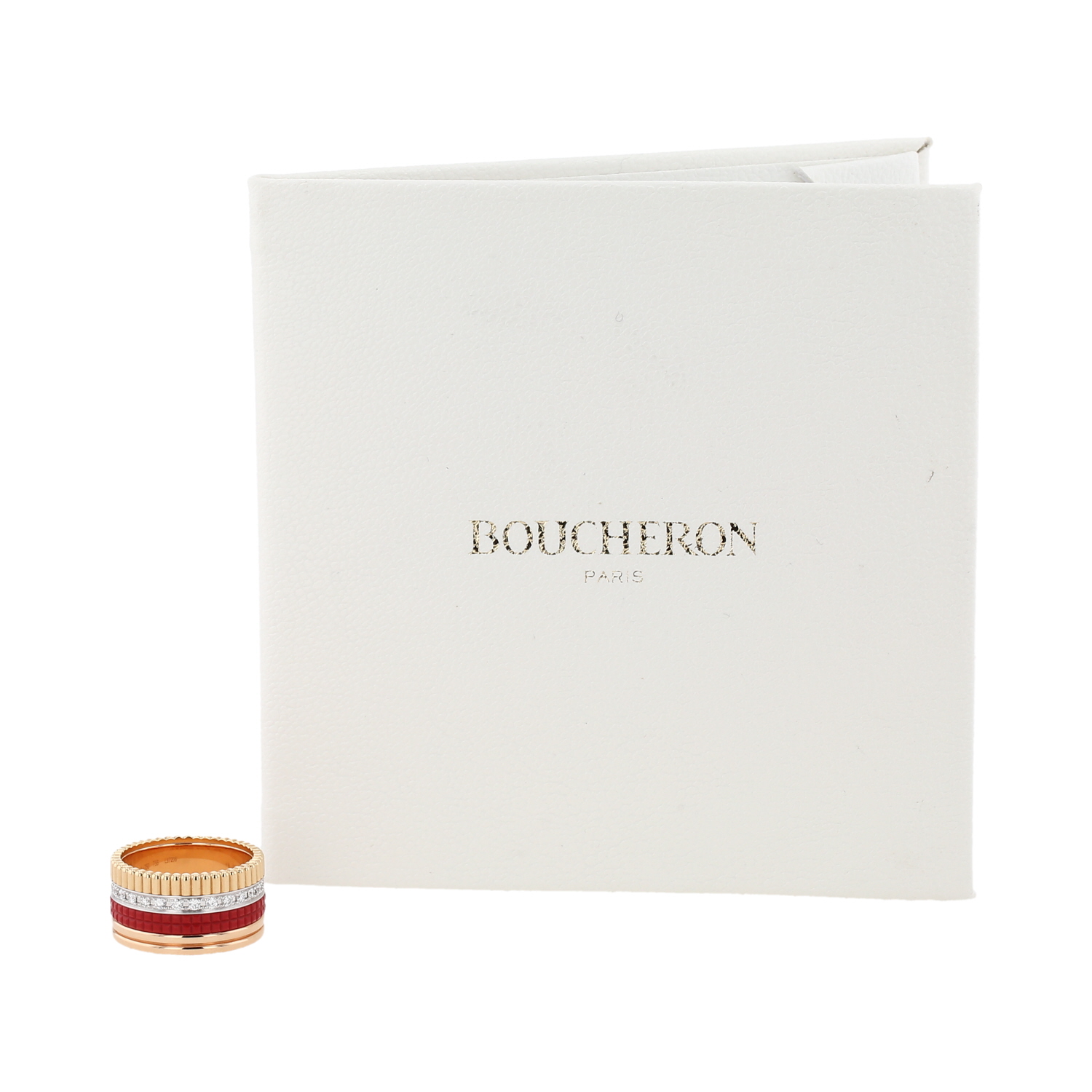 Boucheron Quatre Red Edition large model ring in 3 golds, ceramic and diamonds - Detail D2