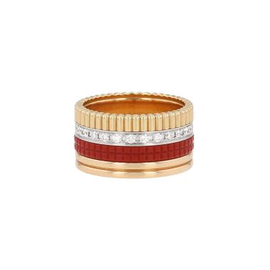 Anello Boucheron Quatre Red Edition modello grande in 3 ori, ceramica rosso e diamanti