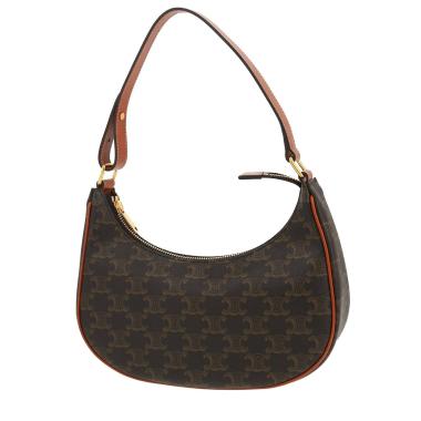 Bolso de mano Celine  Ava modelo mediano  en tejido "Triomphe" y cuero marrón