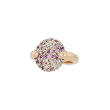Anello Pomellato Sabbia modello grande in oro rosa, diamanti e zaffiri rosa