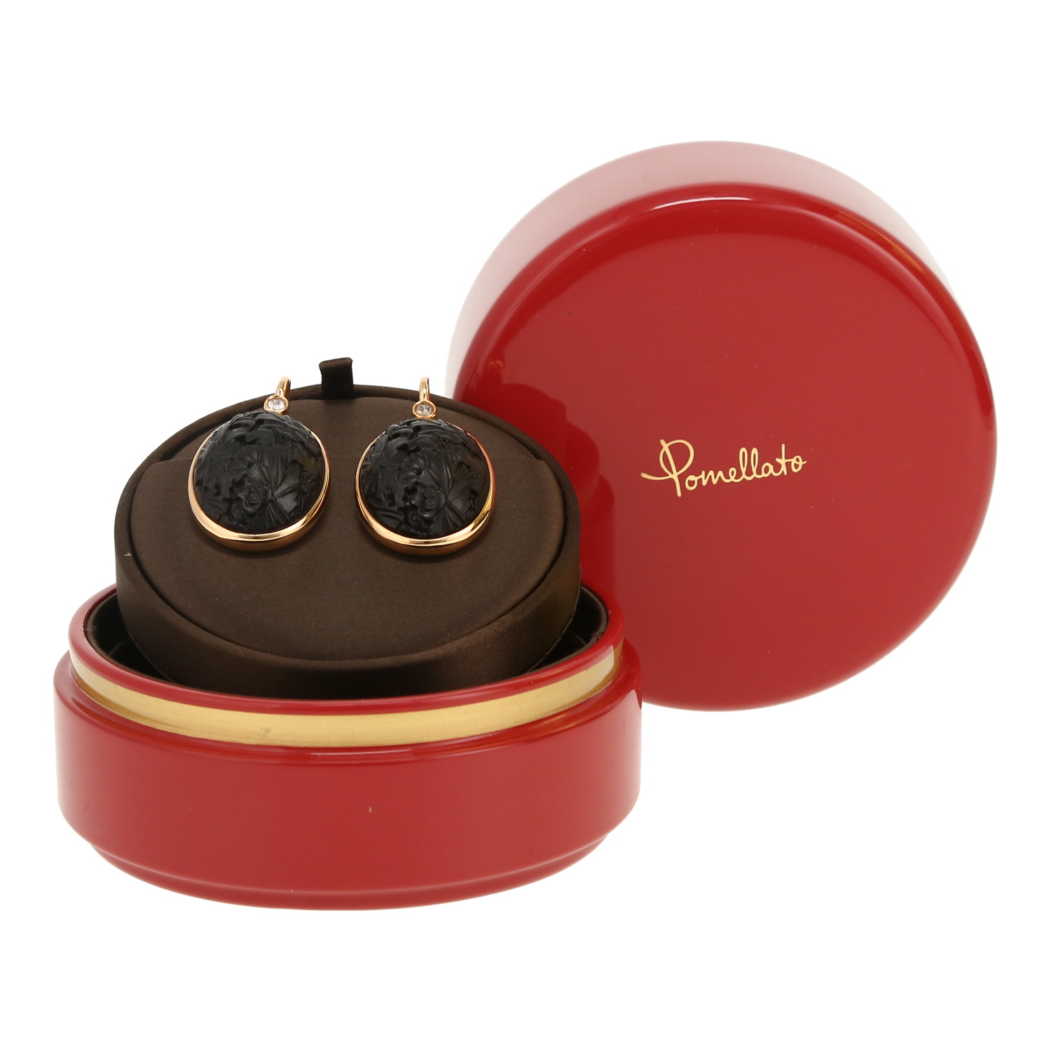 Pomellato Victoria earrings in yellow gold, jet and diamonds - Detail D2