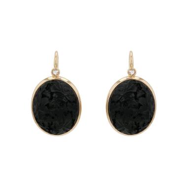 Paire de boucles d'oreilles Pomellato Victoria en or jaune, jais et diamants