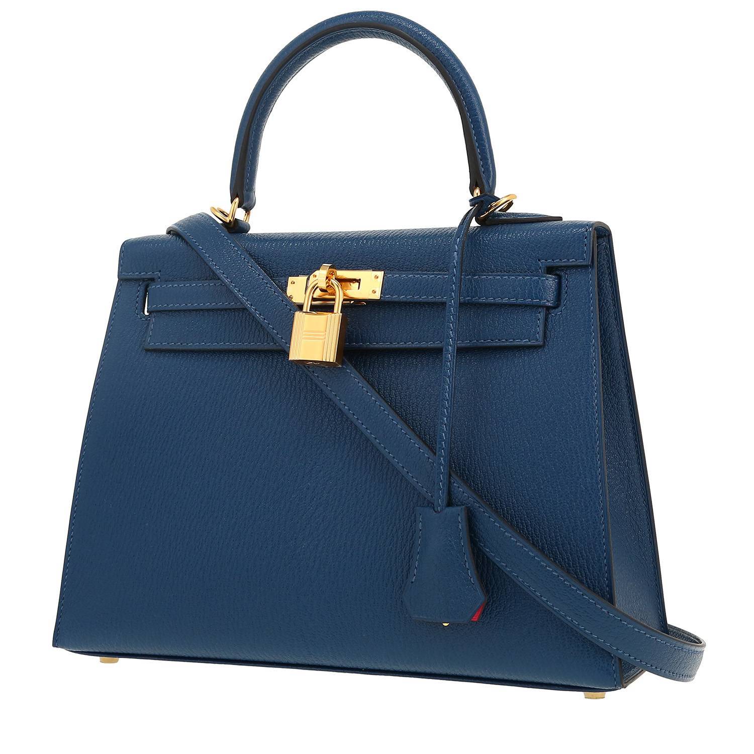 Hermès Kelly 25 cm handbag in blue goat