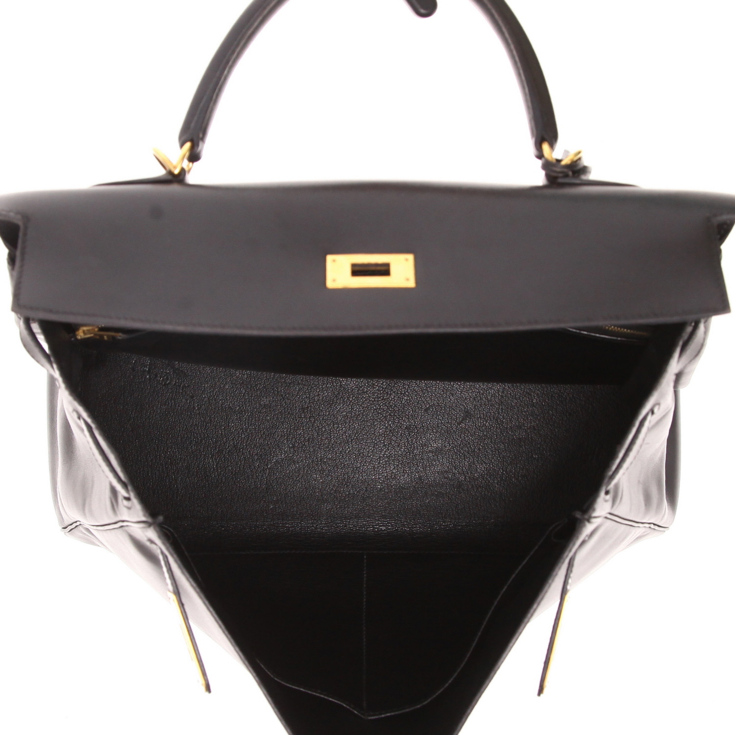 Borsa Hermès Kelly 35 cm in pelle nera a effetto box - Detail D3