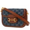 Gucci  1955 Horsebit small model  shoulder bag  in blue monogram denim canvas  and brown leather - 00pp thumbnail