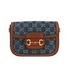 Gucci  1955 Horsebit small model  shoulder bag  in blue monogram denim canvas  and brown leather - 360 thumbnail