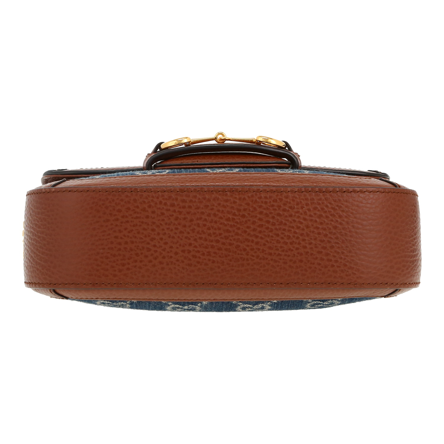 Gucci  1955 Horsebit small model  shoulder bag  in blue monogram denim canvas  and brown leather - Detail D1