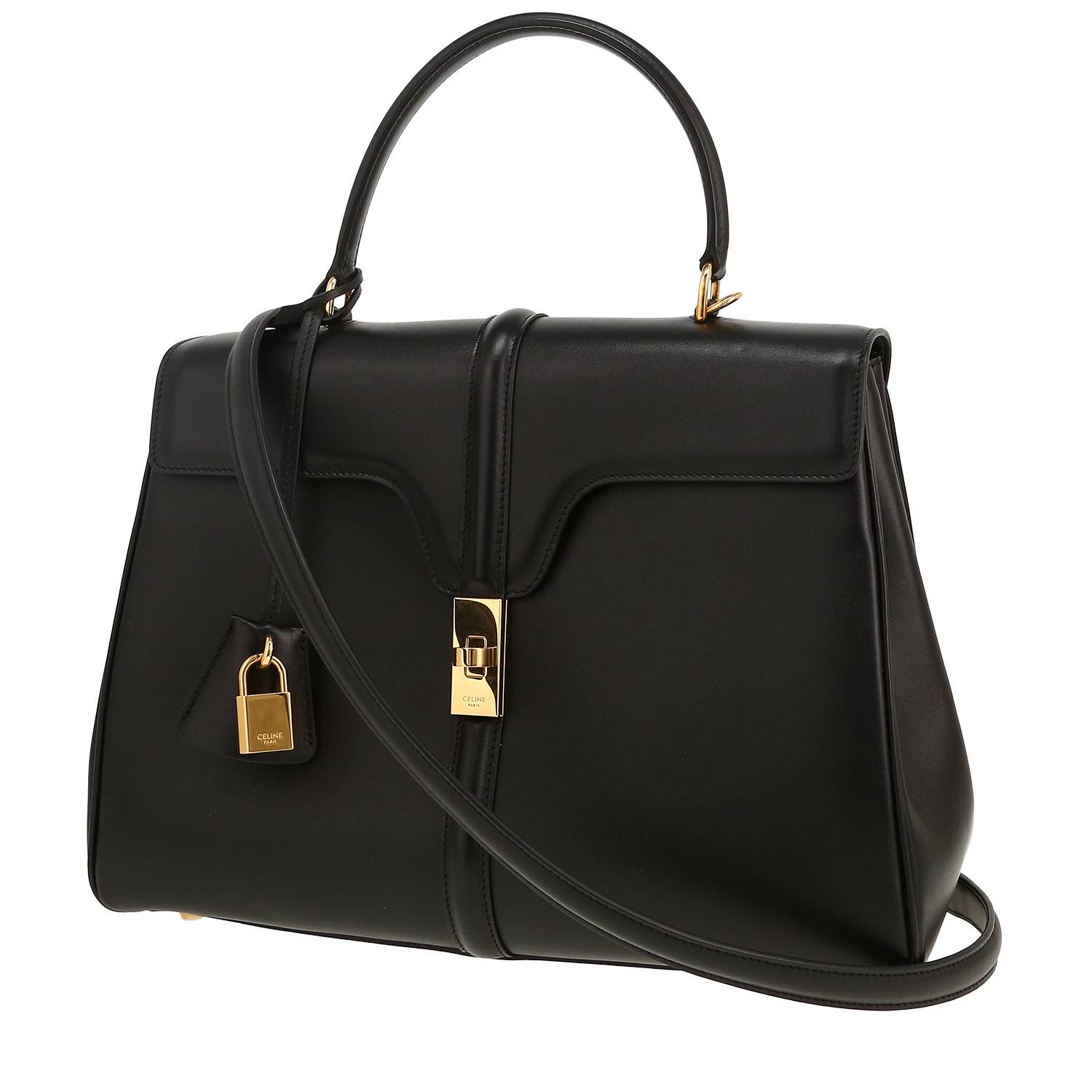 Celine 16 medium model handbag in black leather