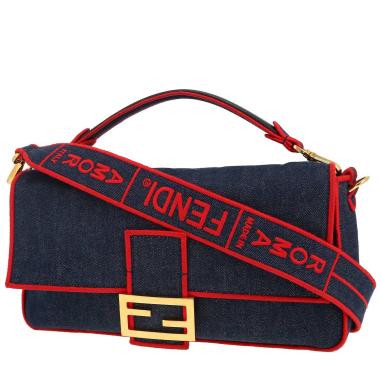 Sac à main Fendi  Baguette en toile denim bleue et rouge