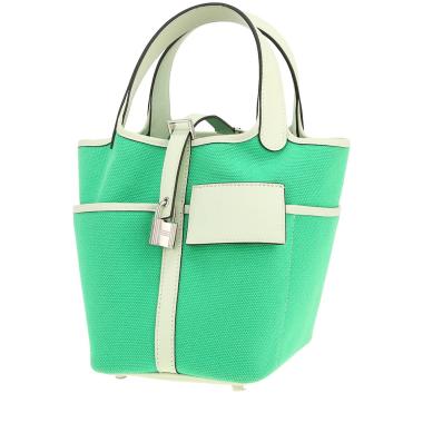 Bolso de mano Hermès  Picotin Cargo en lona Vert Comics y cuero Vert Fizz