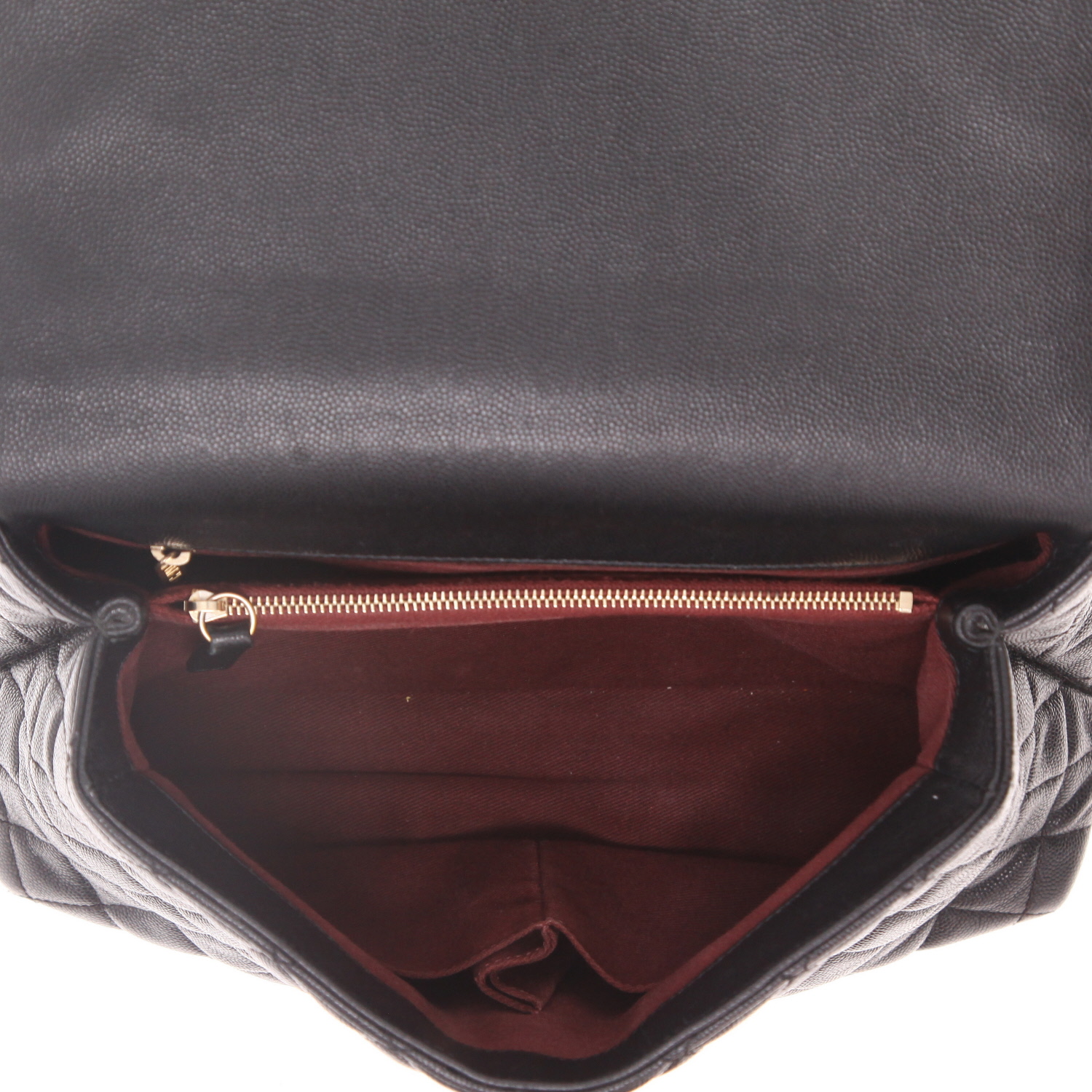 Sac à main Chanel  Top Handle en cuir grainé matelassé noir - Detail D3