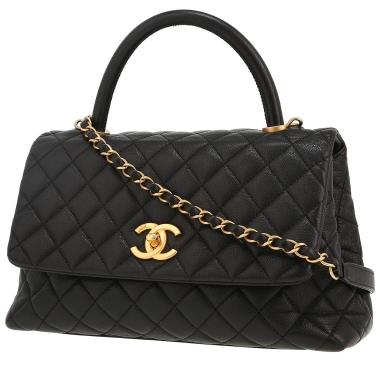 Bolso de mano Chanel  Top Handle en cuero granulado acolchado negro
