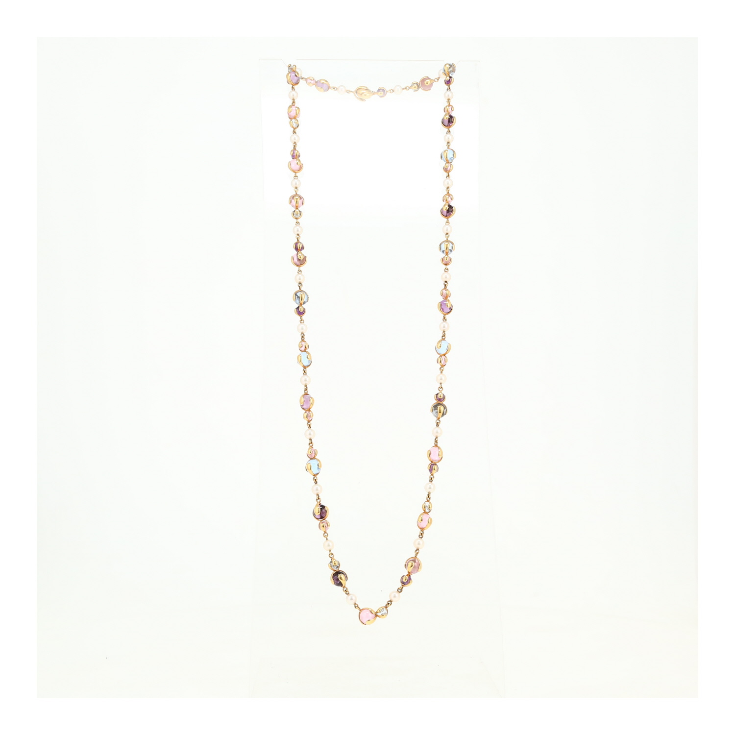 Marina B Cardan long necklace in yellow gold, amethyst and pearls - Detail D3