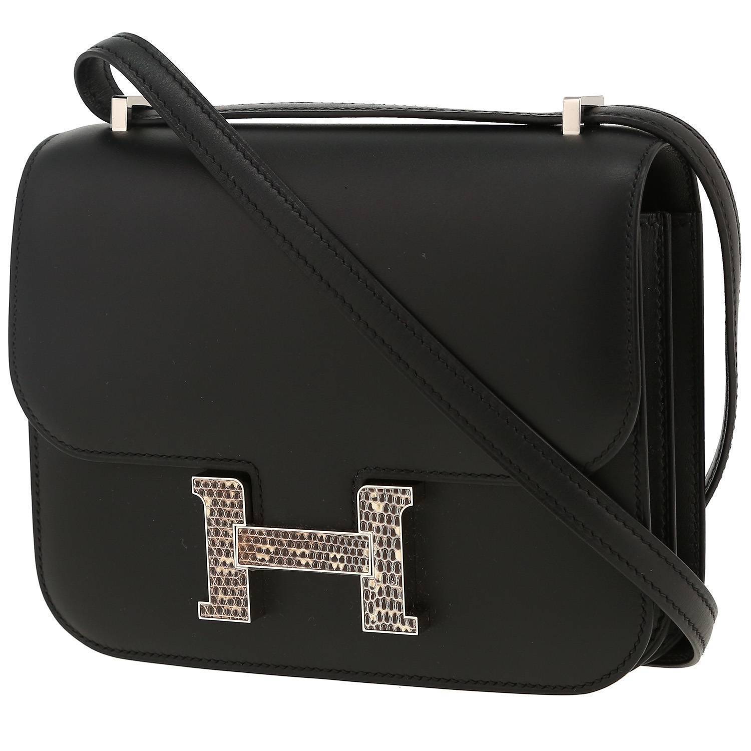 Sac à main Hermès Constance 18 cm en cuir Swift noir