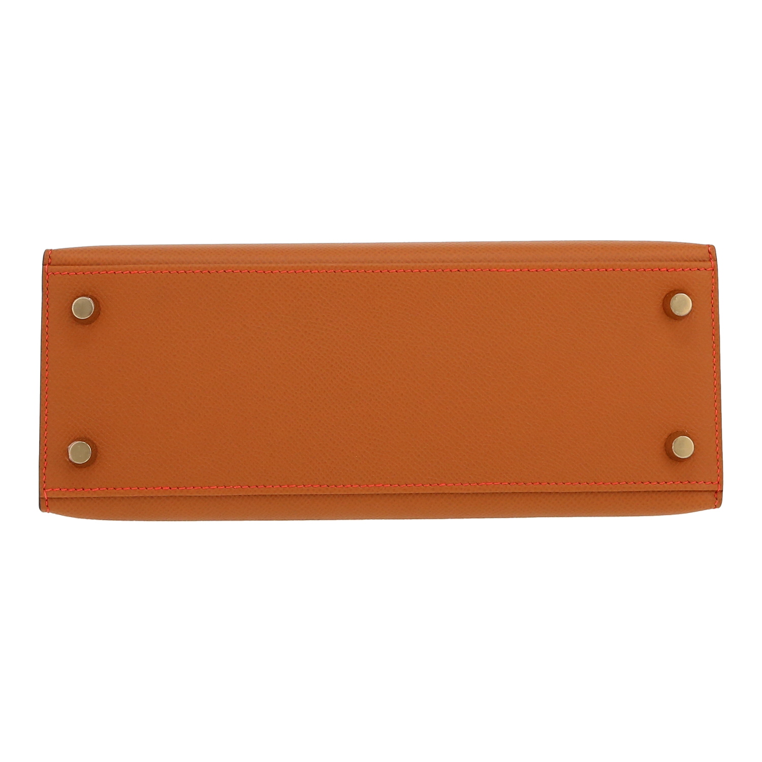 Bolso de mano Hermès  Kelly 25 cm en cuero epsom color oro - Detail D1