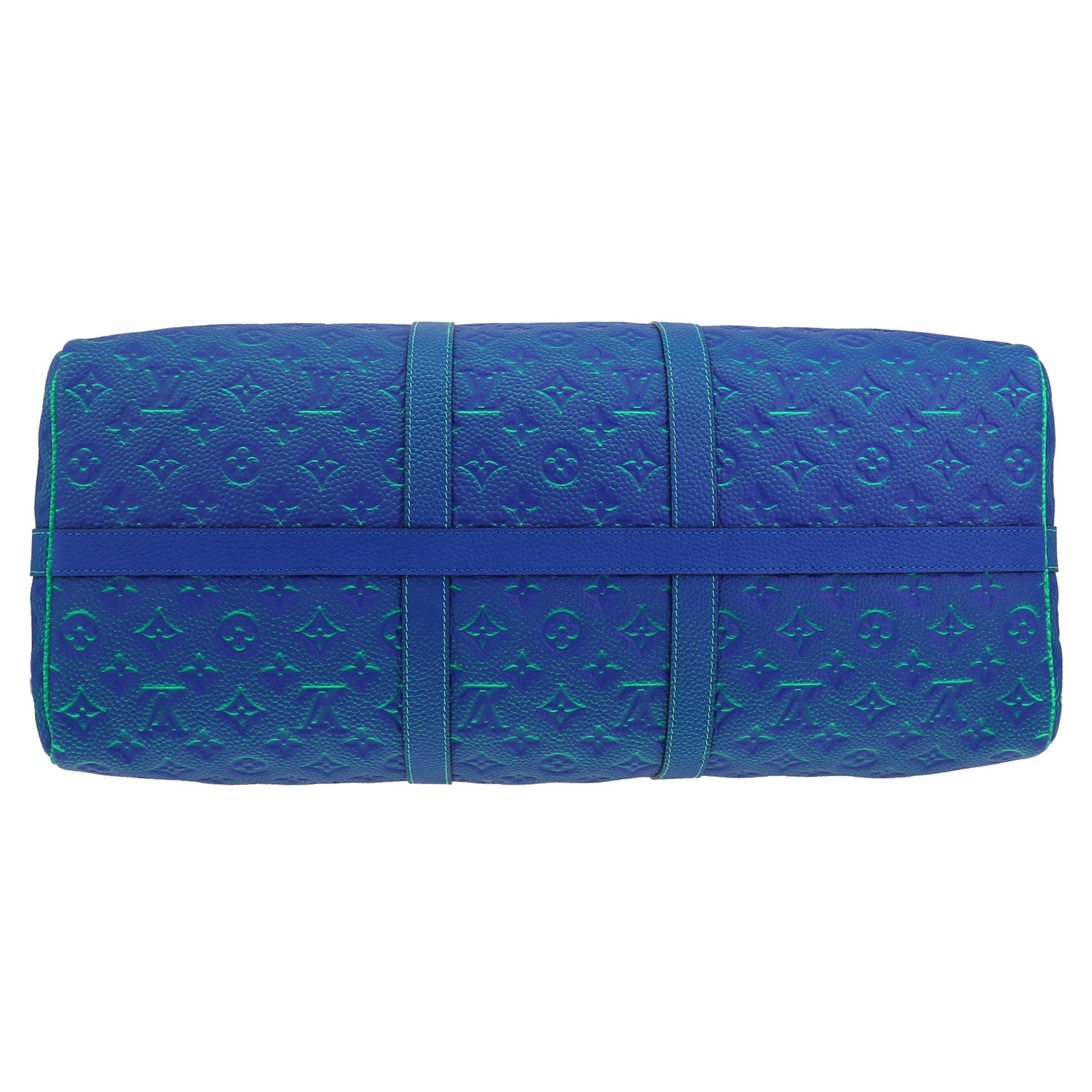 Bolso de fin de semana Louis Vuitton  Keepall Editions Limitées en cuero monogram huella verde y azul - Detail D1