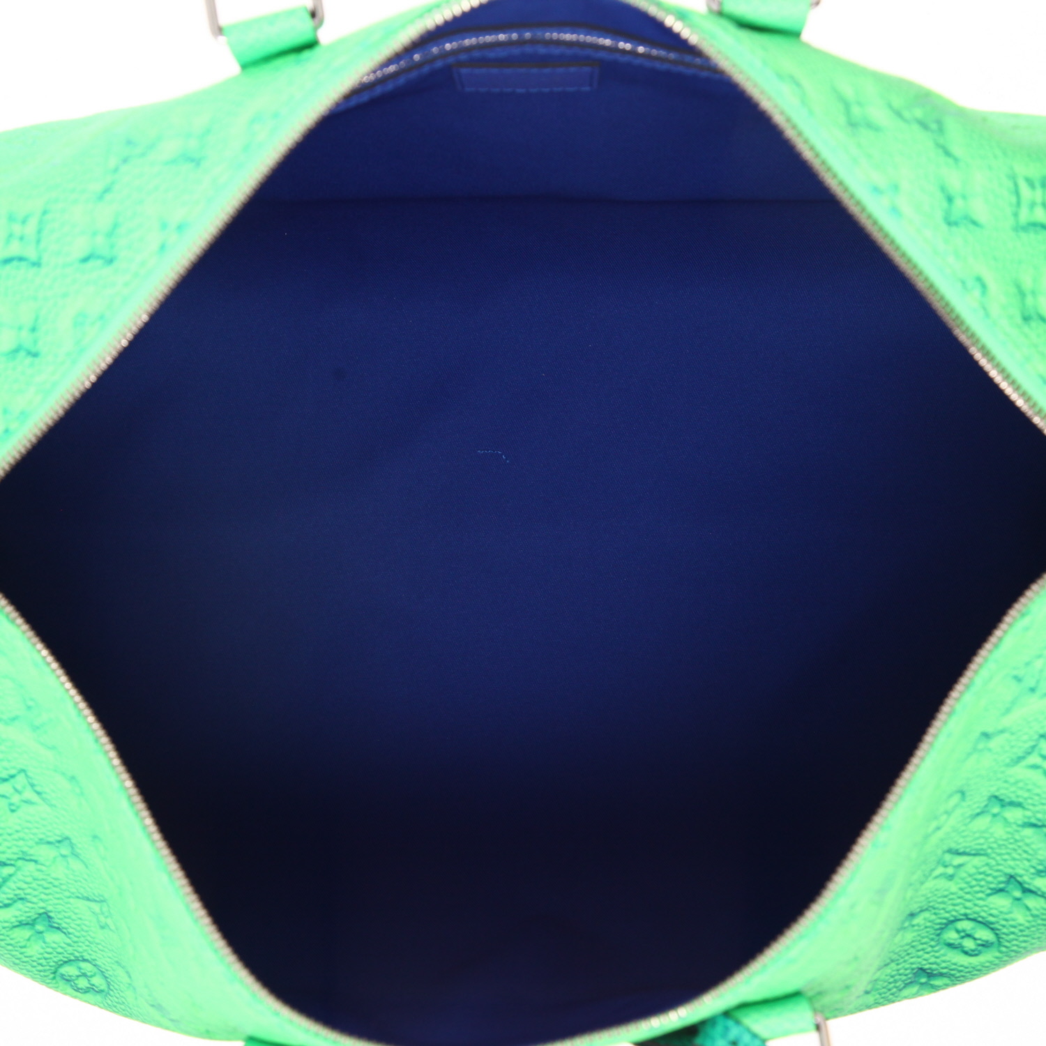 Louis Vuitton  Keepall Editions Limitées weekend bag  in green and blue empreinte monogram leather - Detail D3