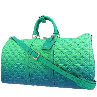 Sac de week end Louis Vuitton  Keepall Editions Limitées Spray en cuir monogram empreinte vert et bleu