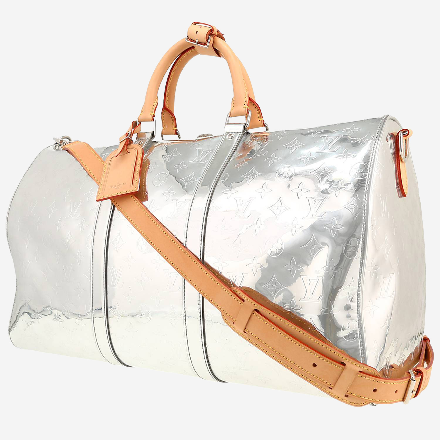 Louis Vuitton Keepall Editions Limitées weekend bag in silver leather and natural leather