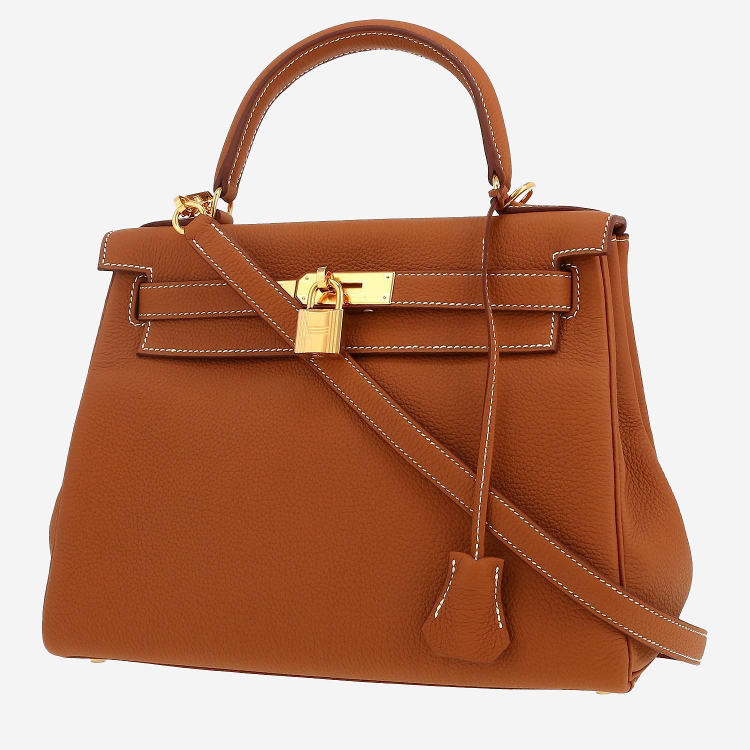 Bolso de mano Hermès  Kelly 28 cm en cuero togo color oro